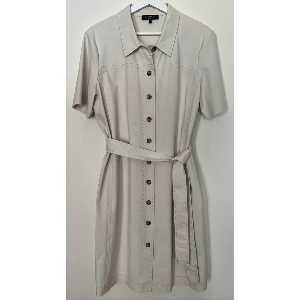Lafayette 148 • 14 • Cream Short Sleeve Button-Down Belted Dress